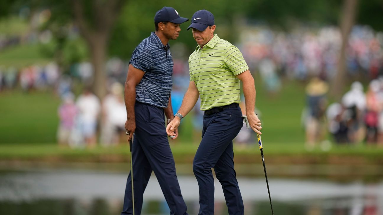 Tiger Woods and Rory McIlroy walked a different walk to open the PGA Championshi..