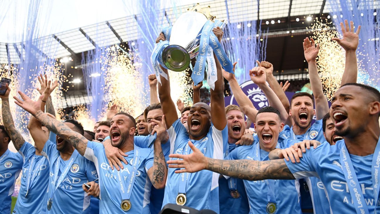 Manchester City lift Premier League trophy after fittingly dramatic end to thril..