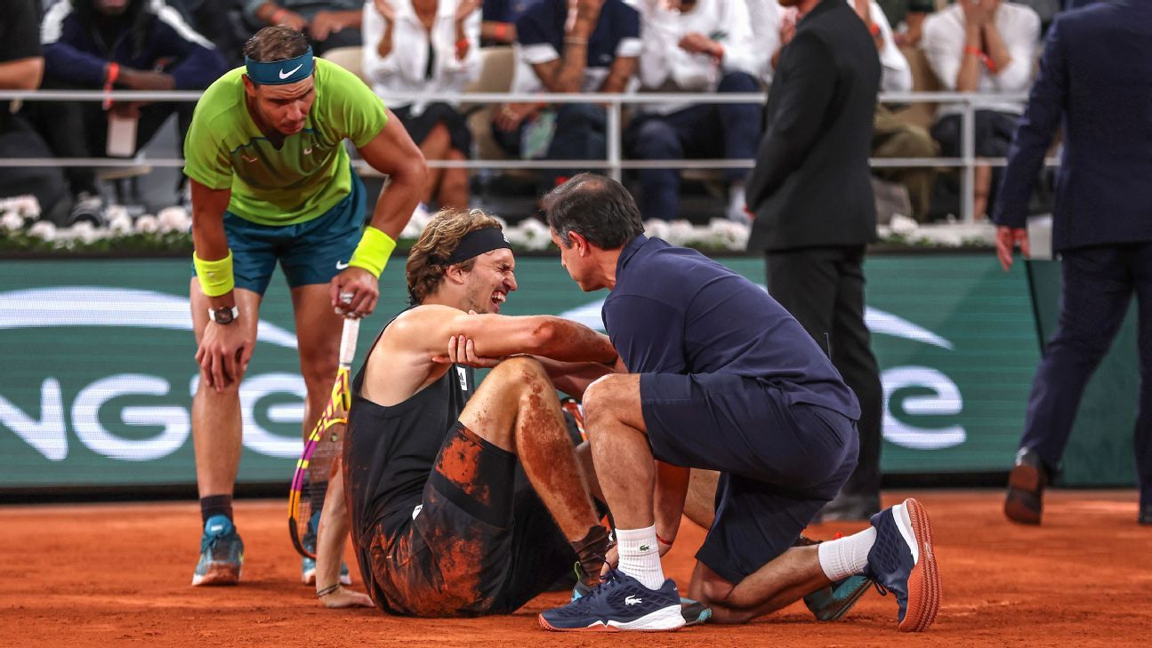 Alexander Zverev tore 'several lateral ligaments' in right foot during French Op..
