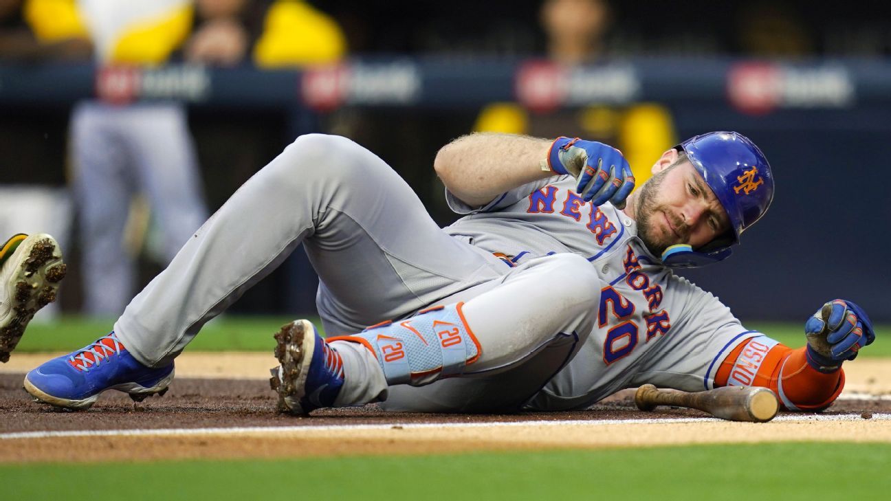 Mets' Alonso hit by pitch on left wrist by 96 mph fastball, leaves game vs.  Braves, X-rays negative – WWLP