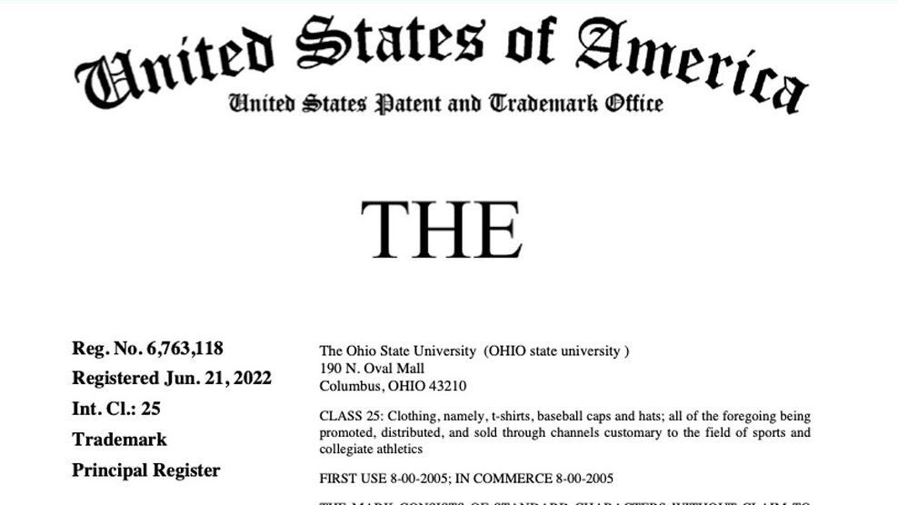Keep the 'THE:' Ohio State win trademark right to the word 'the'