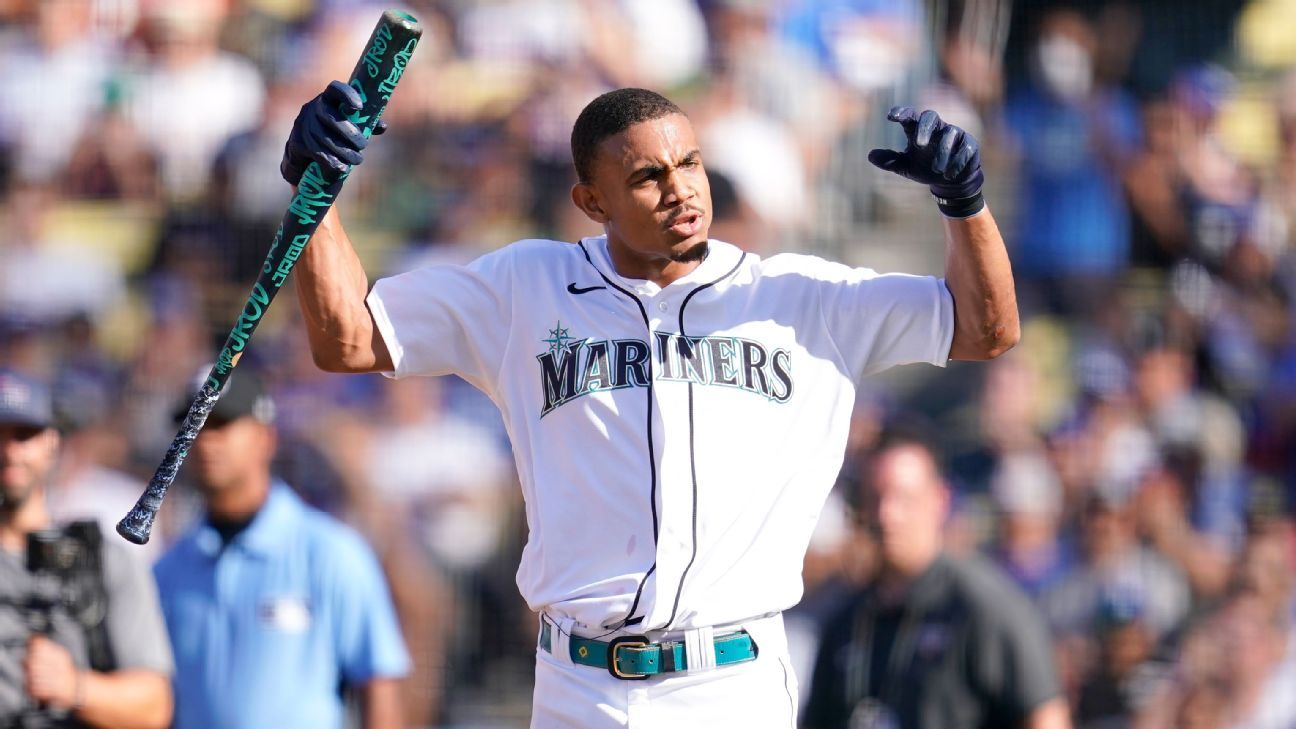 Julio Rodriguez Seattle Mariners Unsigned Follows Through at Bat in The T-Mobile Home Run Derby Photograph