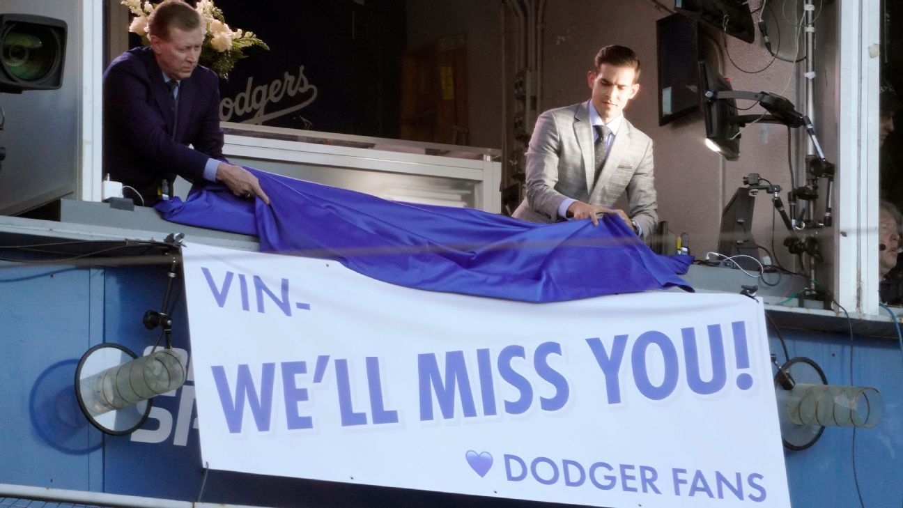 What is the patch on the Dodgers' uniforms? Los Angeles paying tribute to  Vin Scully