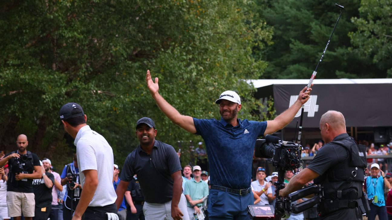 Dustin Johnson makes eagle putt in playoff to win LIV Boston event, his first vi..