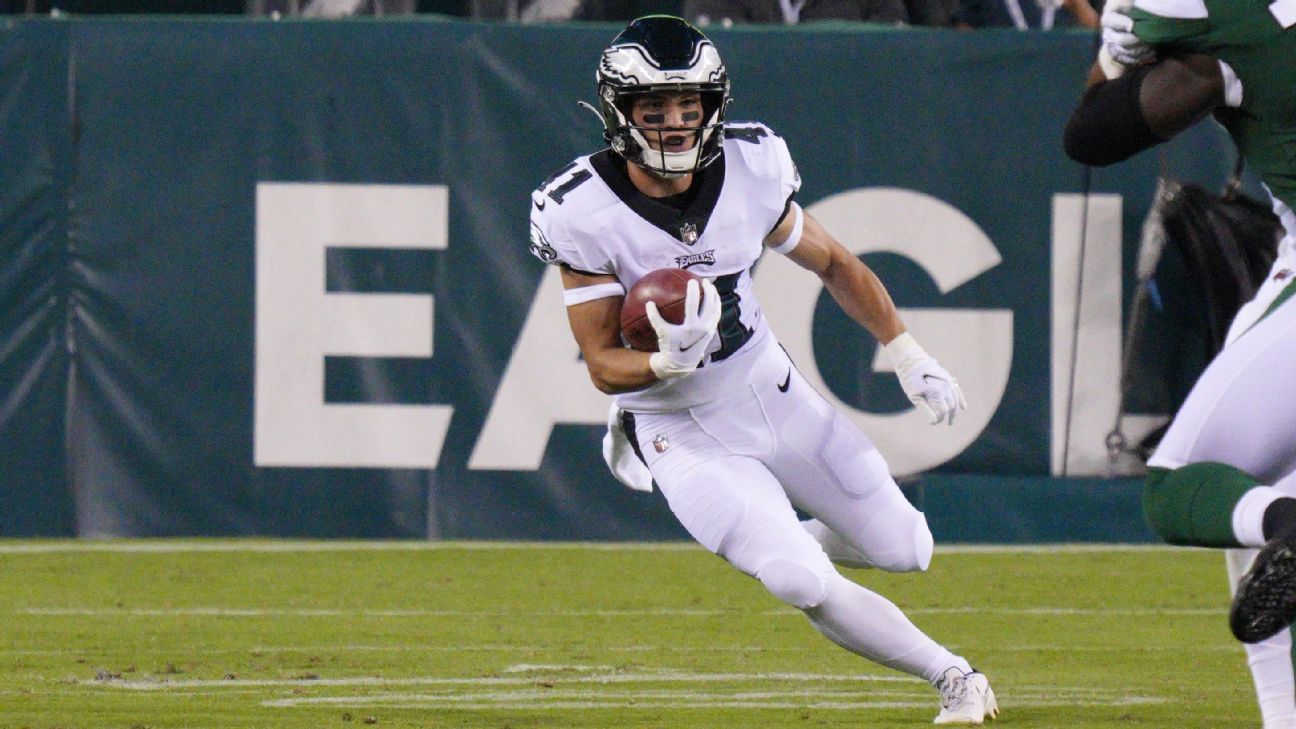 Philadelphia Eagles wide receiver Britain Covey (18) looks on