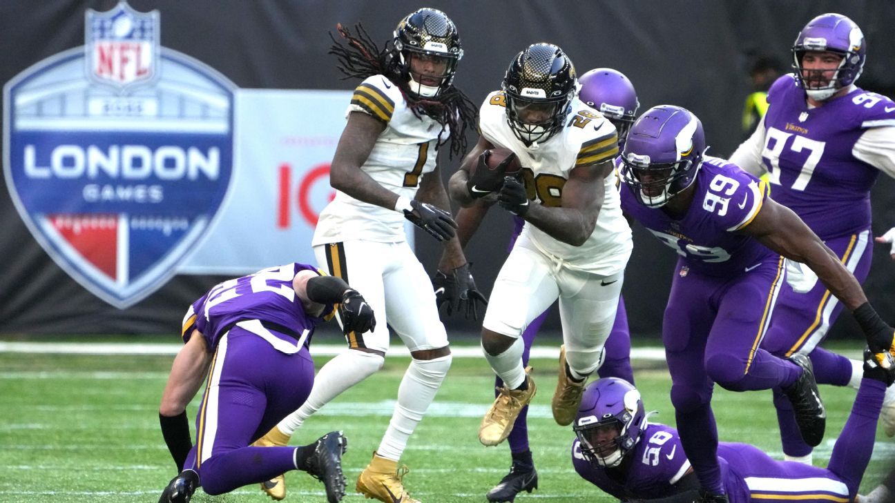 Denver Broncos running back Latavius Murray (28) walks on the sidelines  before the second half of an NFL football game against the Tennessee Titans  Sunday, Nov. 13, 2022, in Nashville, Tenn. (AP