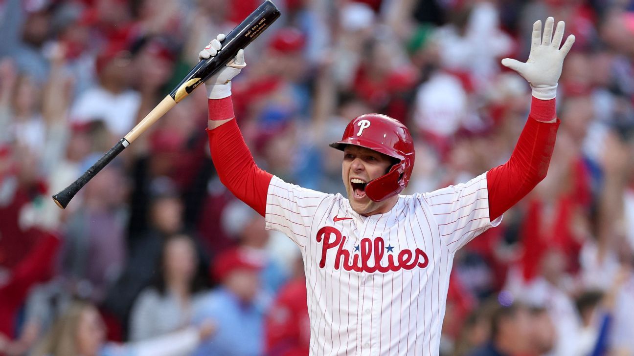 Rhys Hoskins celebrates Game 3 NLDS home run with bat spike - ESPN