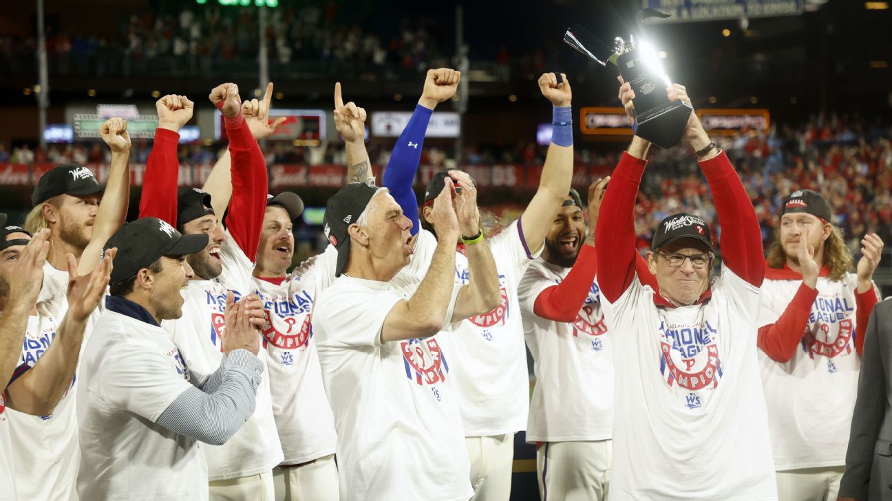 Philadelphia Phillies - Kyle Schwarber clapping his hands as he