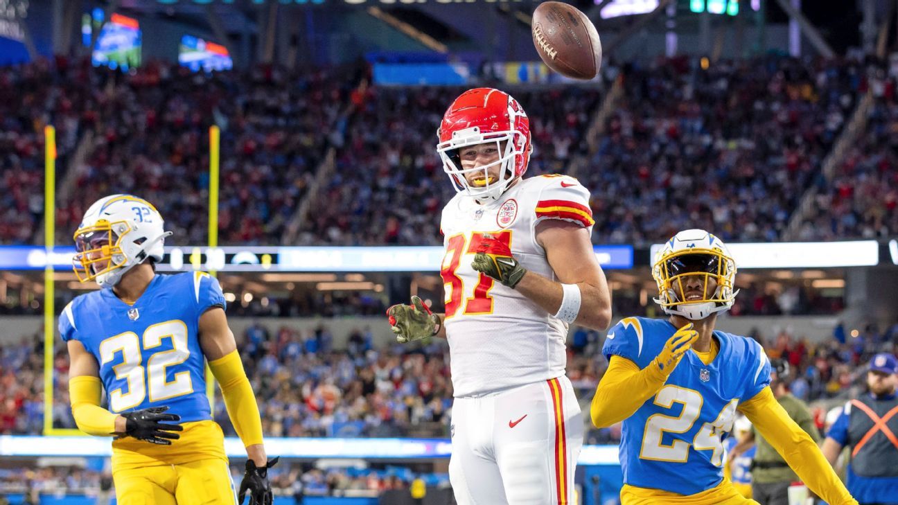 Travis Kelce's three touchdowns propel Chiefs past Chargers, into AFC West drive..