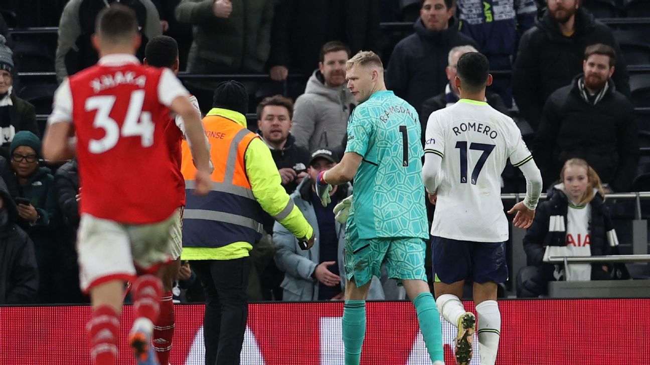 Arsenal's Aaron Ramsdale kicked by fan after win at Tottenham, Premier  League