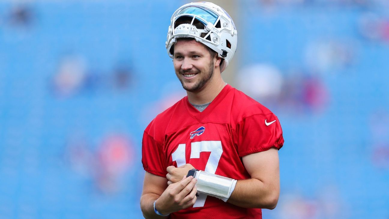 Buffalo Bills quarterback Josh Allen speaks after practice on Tuesday