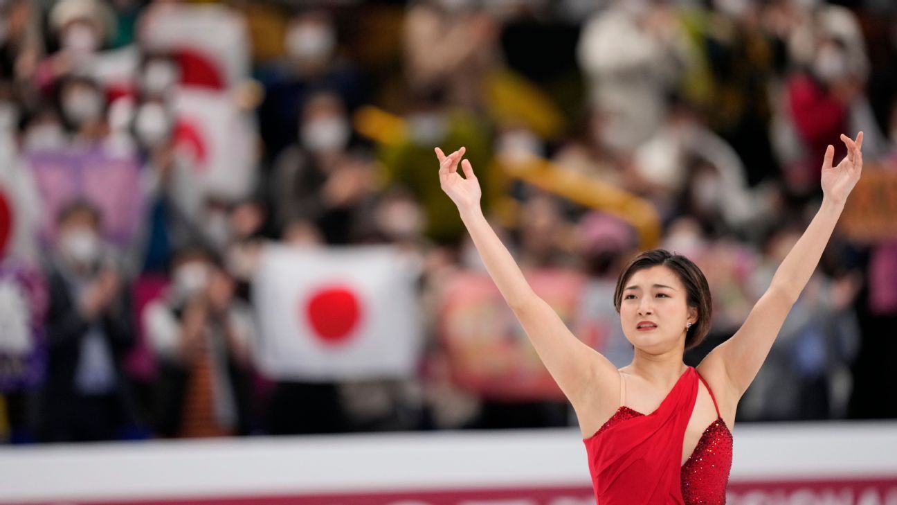 Japan's Sakamoto wins third straight figure skating women's world title