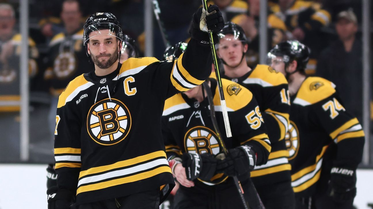 Conor Ryan on X: Here's Patrice Bergeron wearing the new Bruins jersey  with the Rapid7 patch:  / X