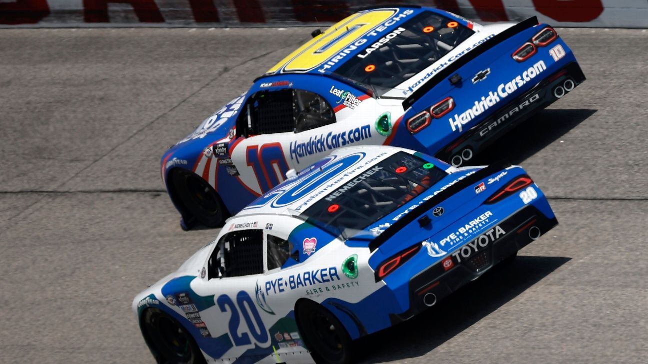 Larson climbs from 30th for Darlington Xfinity win