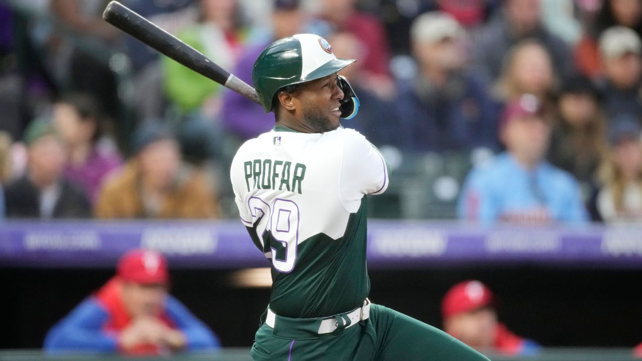 Jurickson Profar of the Colorado Rockies prepares for a game