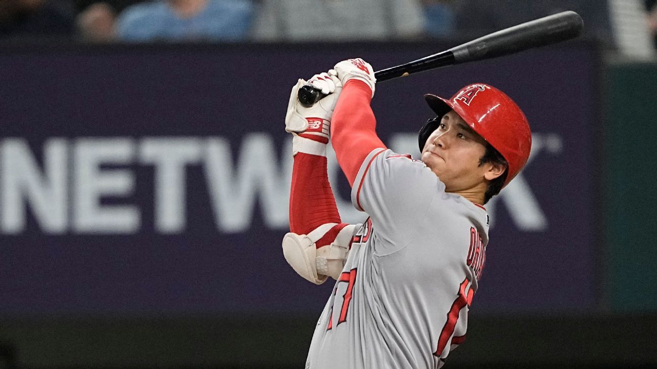 Ohtani gets the win, ties for the MLB HR lead as the Angels beat the  Rangers 5-3