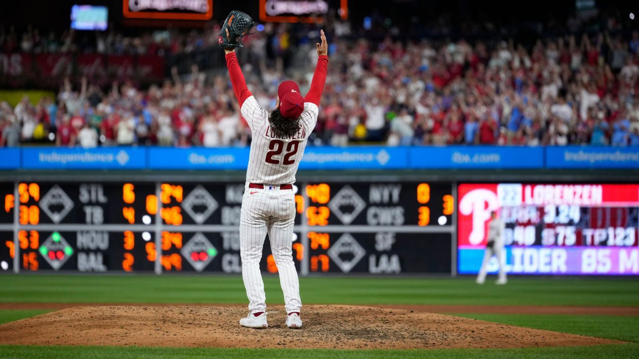 Phillies' Michael Lorenzen has no-hitter through 8 innings vs. Nationals