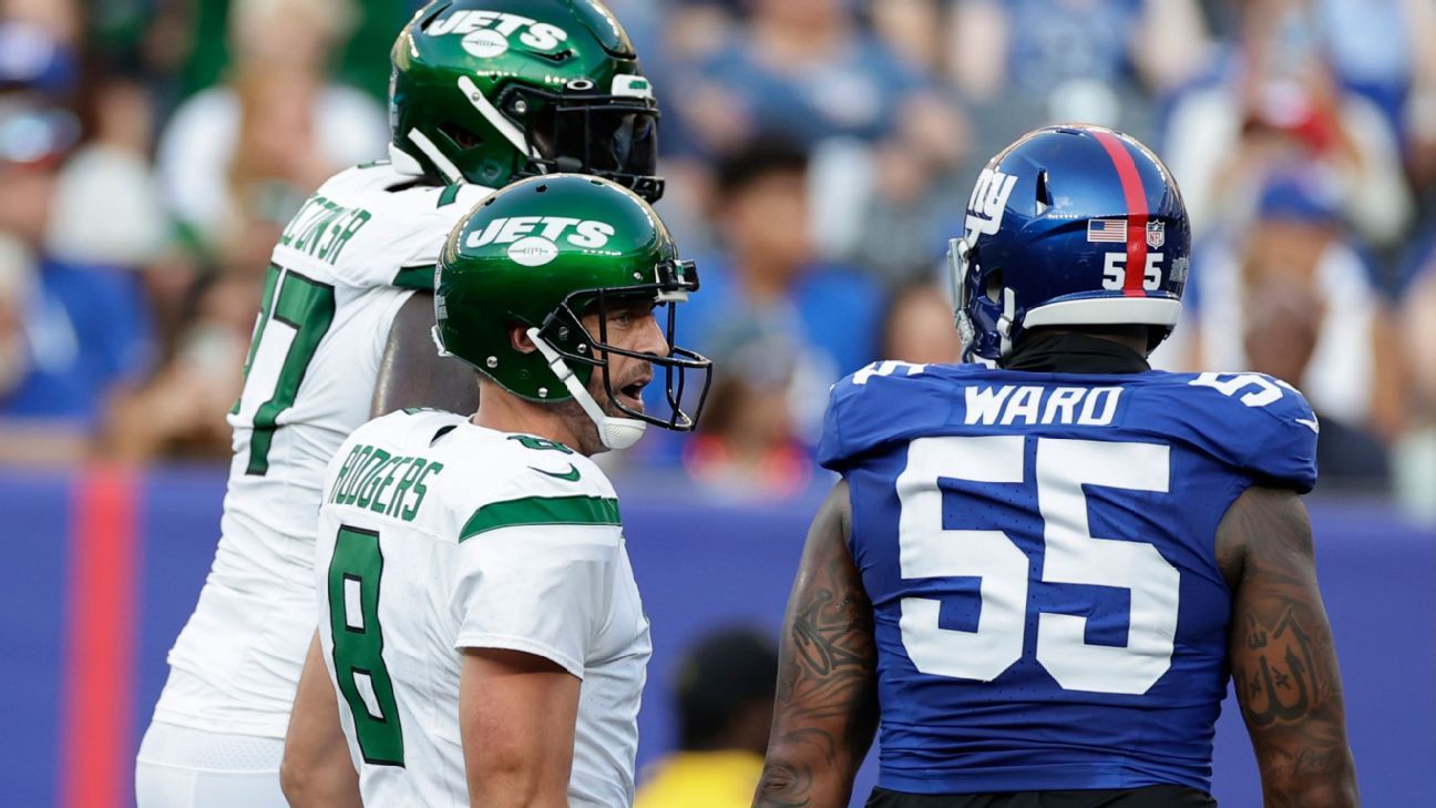 Jets' Rodgers says Giants' Ward was making things up when discussing their  on-field exchange - The San Diego Union-Tribune