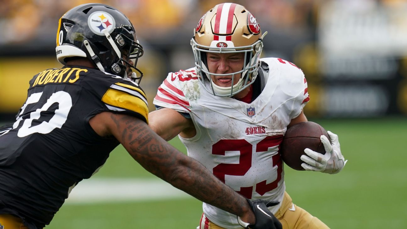 49ers' Christian McCaffrey lights up Steelers with 65-yard touchdown run -  ESPN