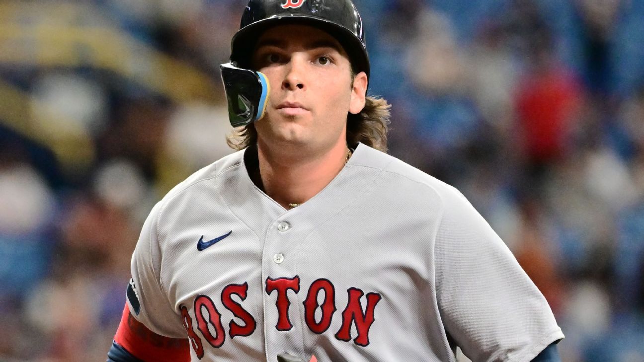 Boston Red Sox's Triston Casas reacts after flying out to center