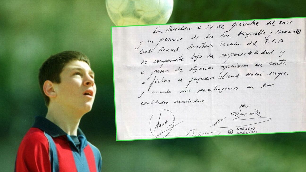 La historia de la servilleta que marcó la vida de Messi - ESPN