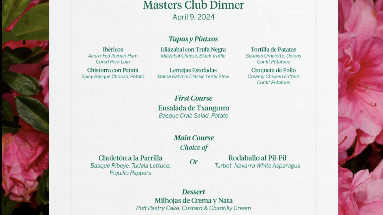 Masters Champions Dinner menus throughout the years - ESPN