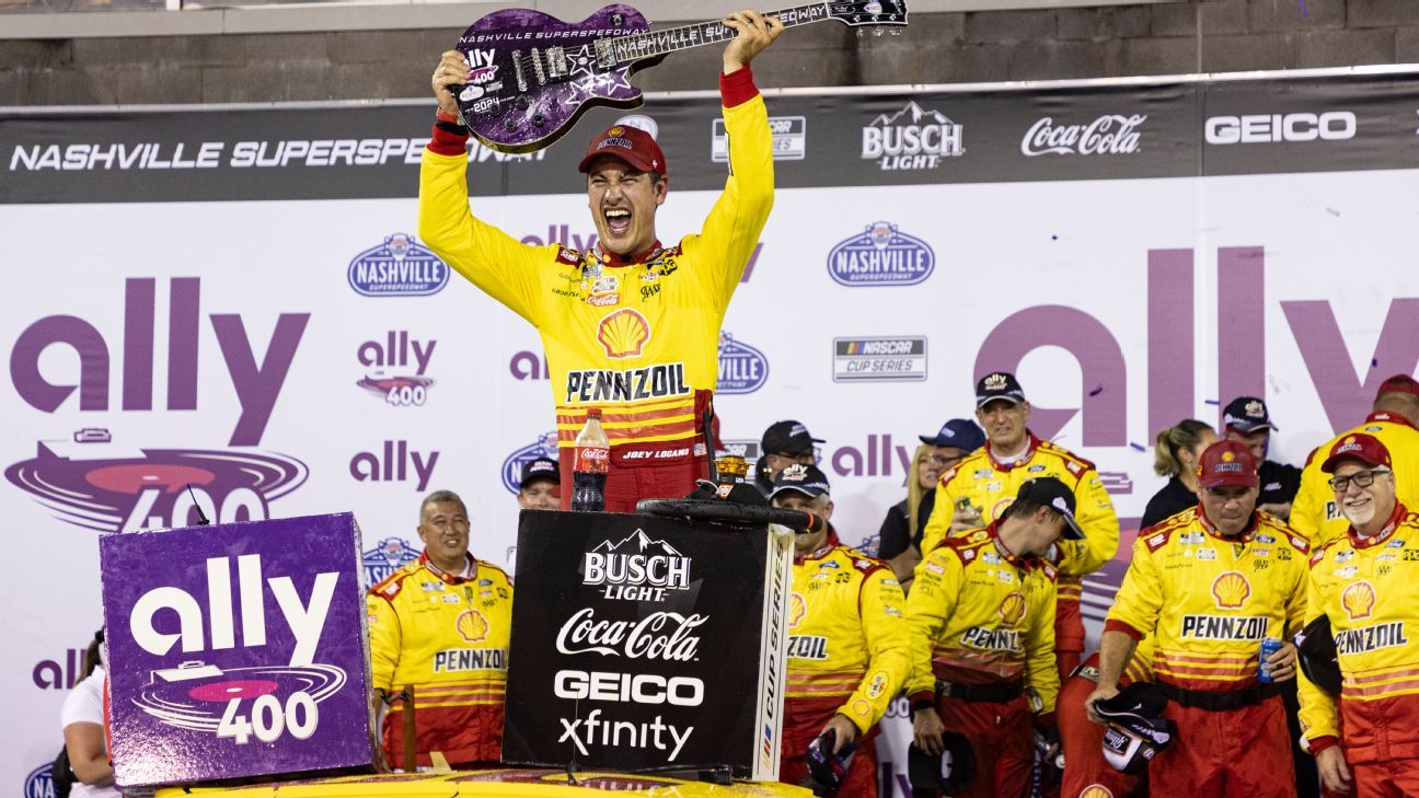 Joey Logano wins in Nashville for the first time this year in the Cup Series