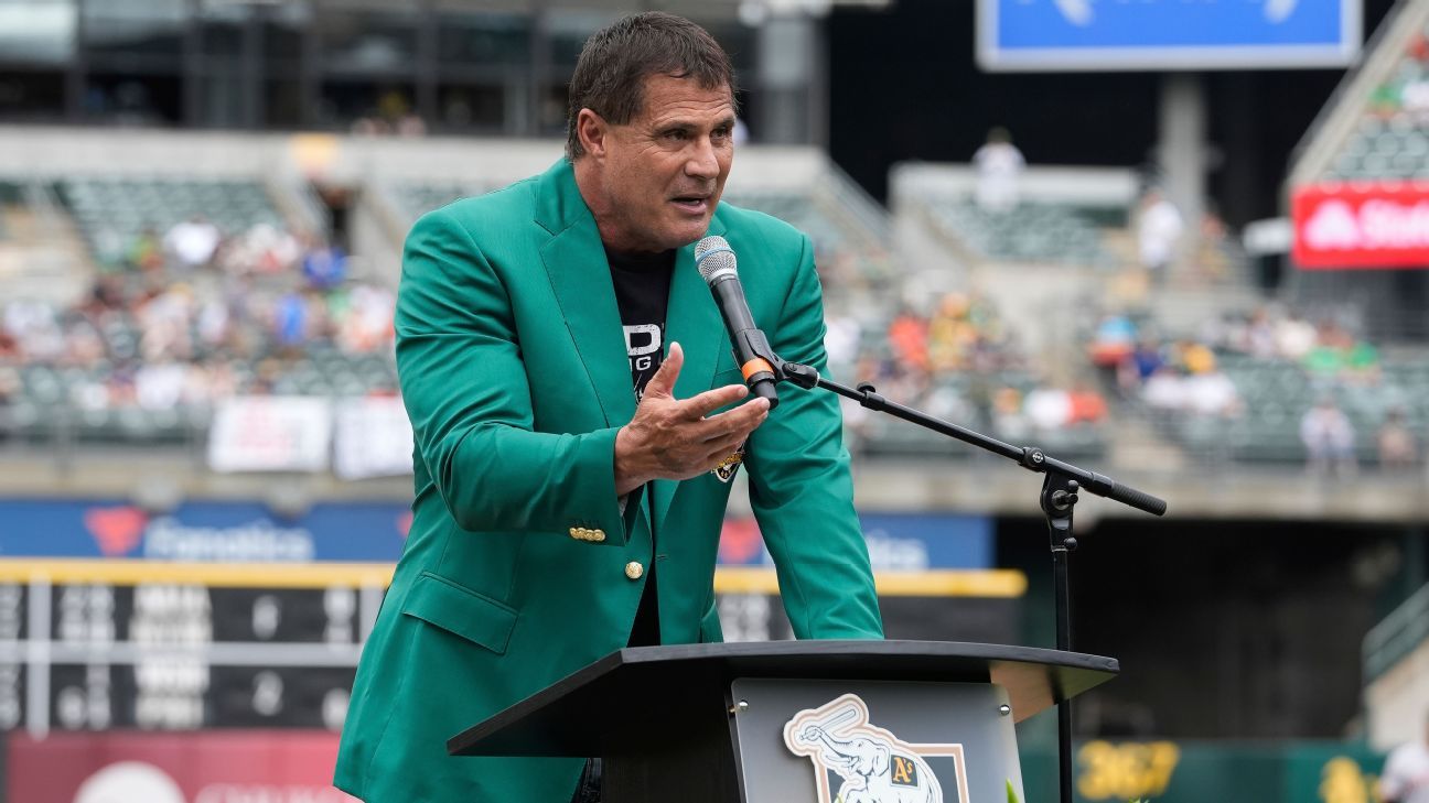 Emotional Jose Canseco enters the A’s Hall of Fame