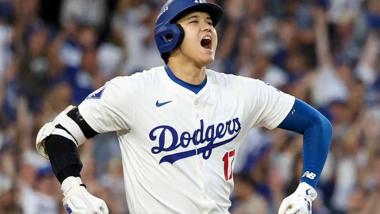 Ohtani dazzles in playoff debut; Dodgers win G1