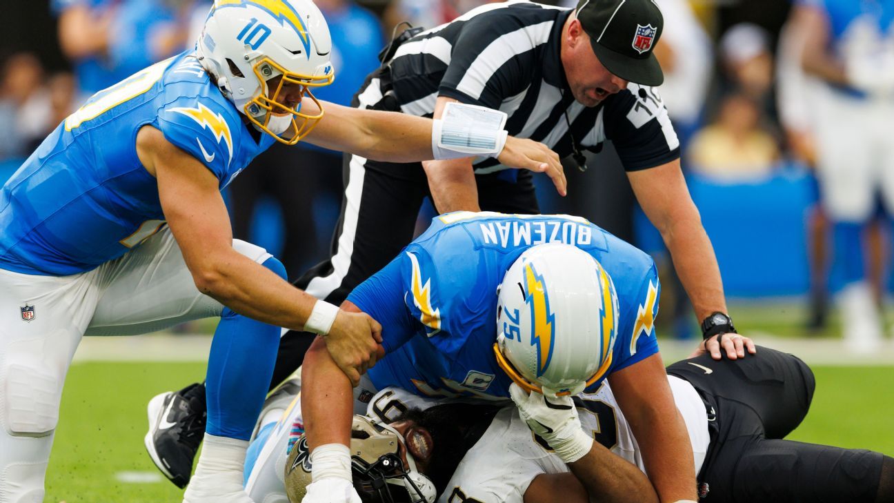 Chargers hail Bradley Bozeman’s response to Saints’ illegal hit