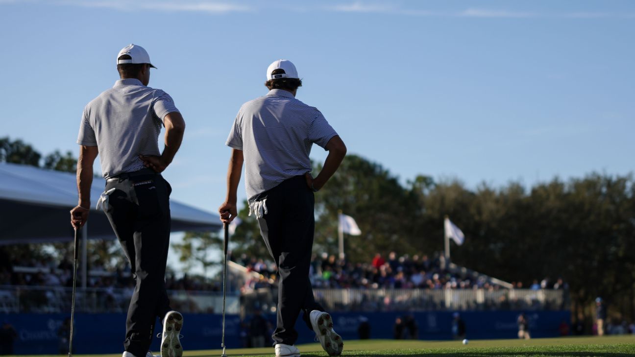 Tiger, son Charlie close strong, share PNC lead