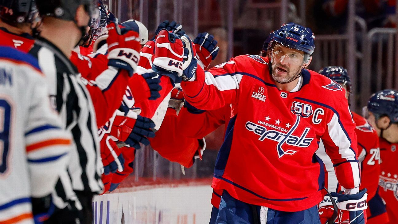 Alex Ovechkin scored his 880th, 881st and 882nd career goals to record a hat trick and move 13 goals away from breaking Wayne Gretzky's NHL record, giving the Washington Capitals an easy 7-3 victory over Connor McDavid and the Edmonton Oilers on Sunday.