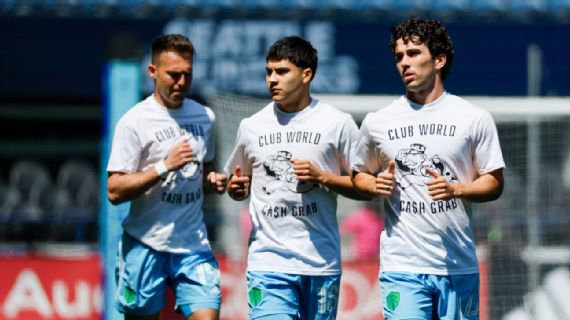 Sounders Demand CWC Payout | MLS Player Dispute Seattle Sounders players wearing t-shirts demanding a fair share of Club World Cup prize money.