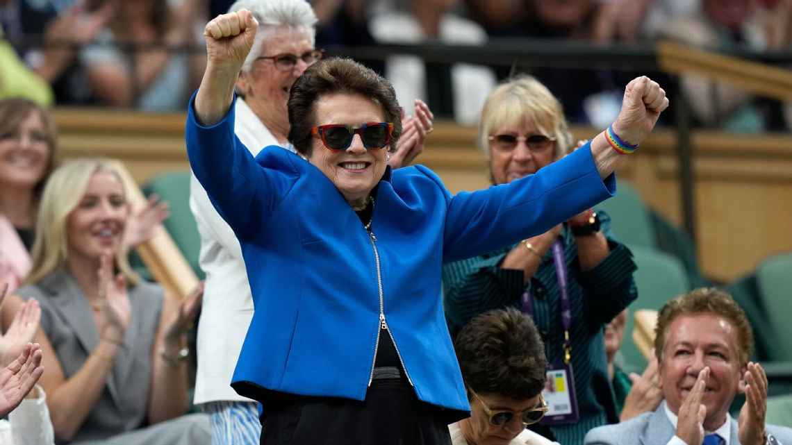 Billie Jean King speaking in 2023
