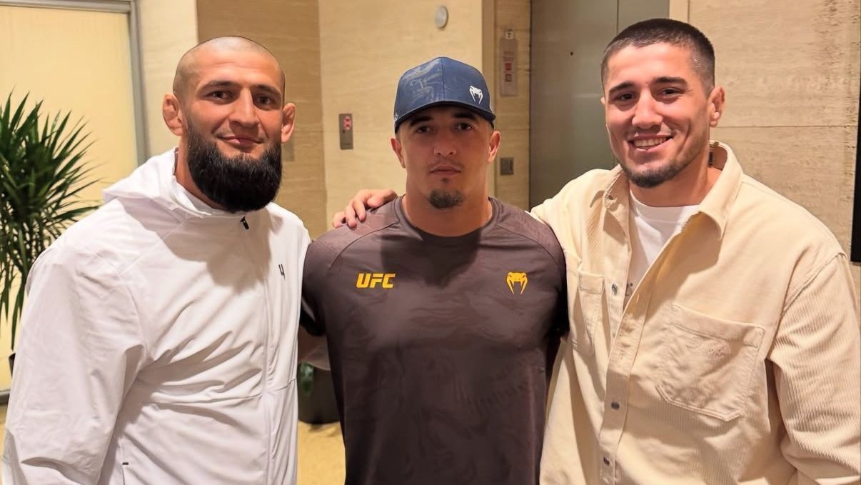 Tamerlan Susurkaev, middle, moved to the United States from Chechnya to train with and coach his younger brother, Baisangur, right. At left is Khamzat Chimaev.