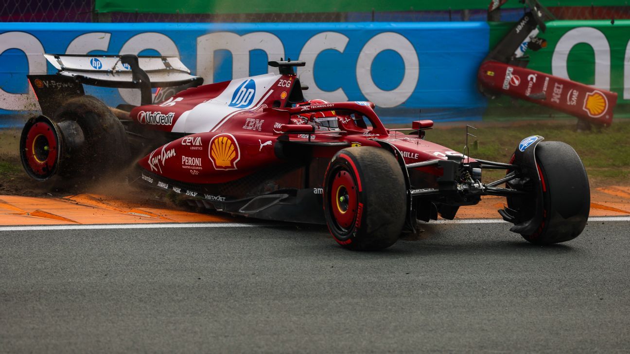 Charles Leclerc crashed at the same corner his teammate Lewis Hamilton had earlier in the race.