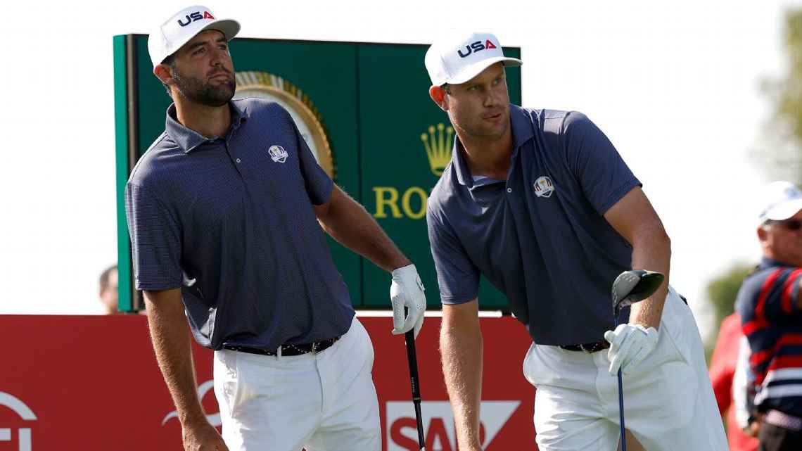 Scottie Scheffler and Harris English prepare at Bethpage Black