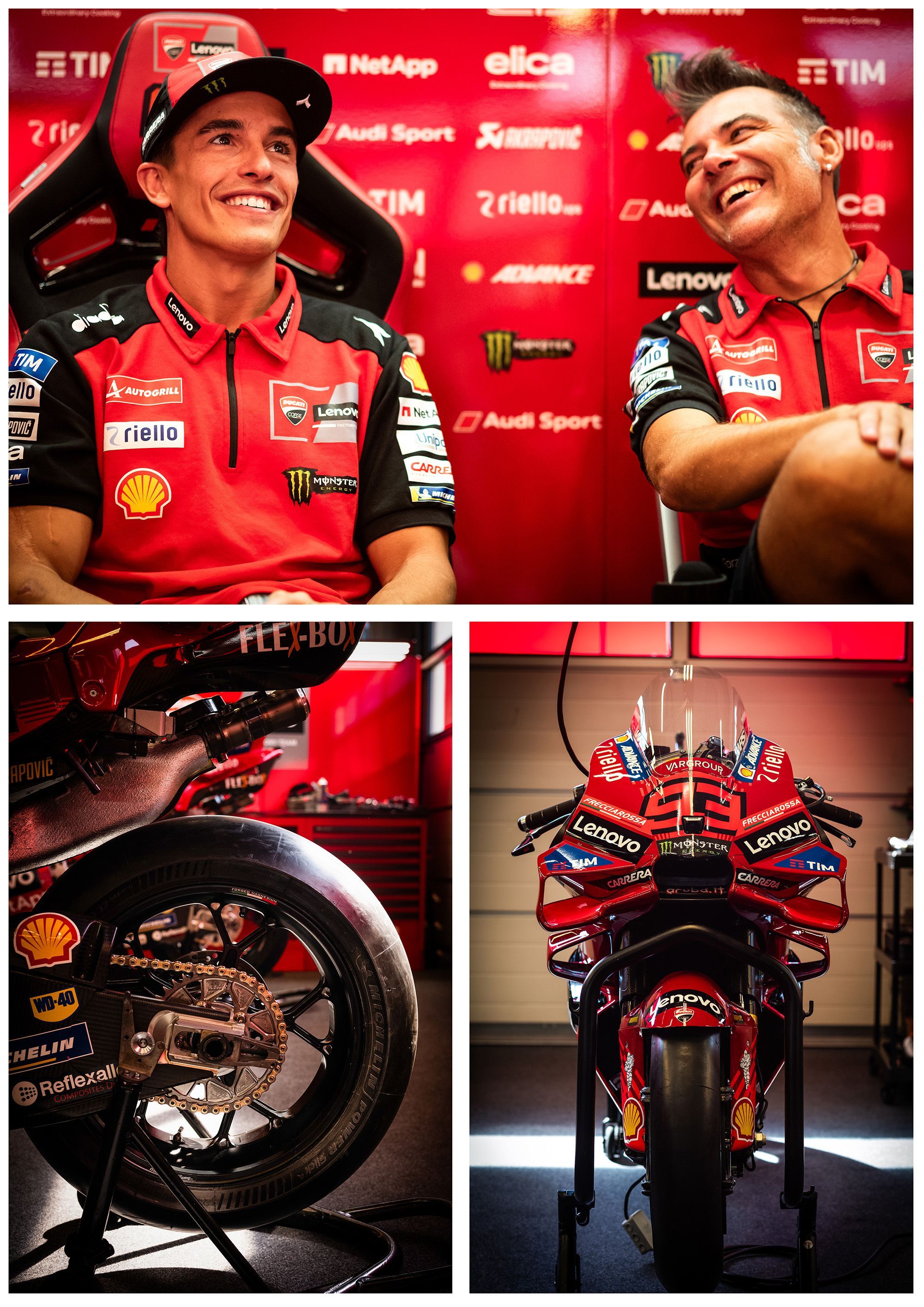 Mecánicos de Ducati Lenovo preparando las motos antes de la FP1.