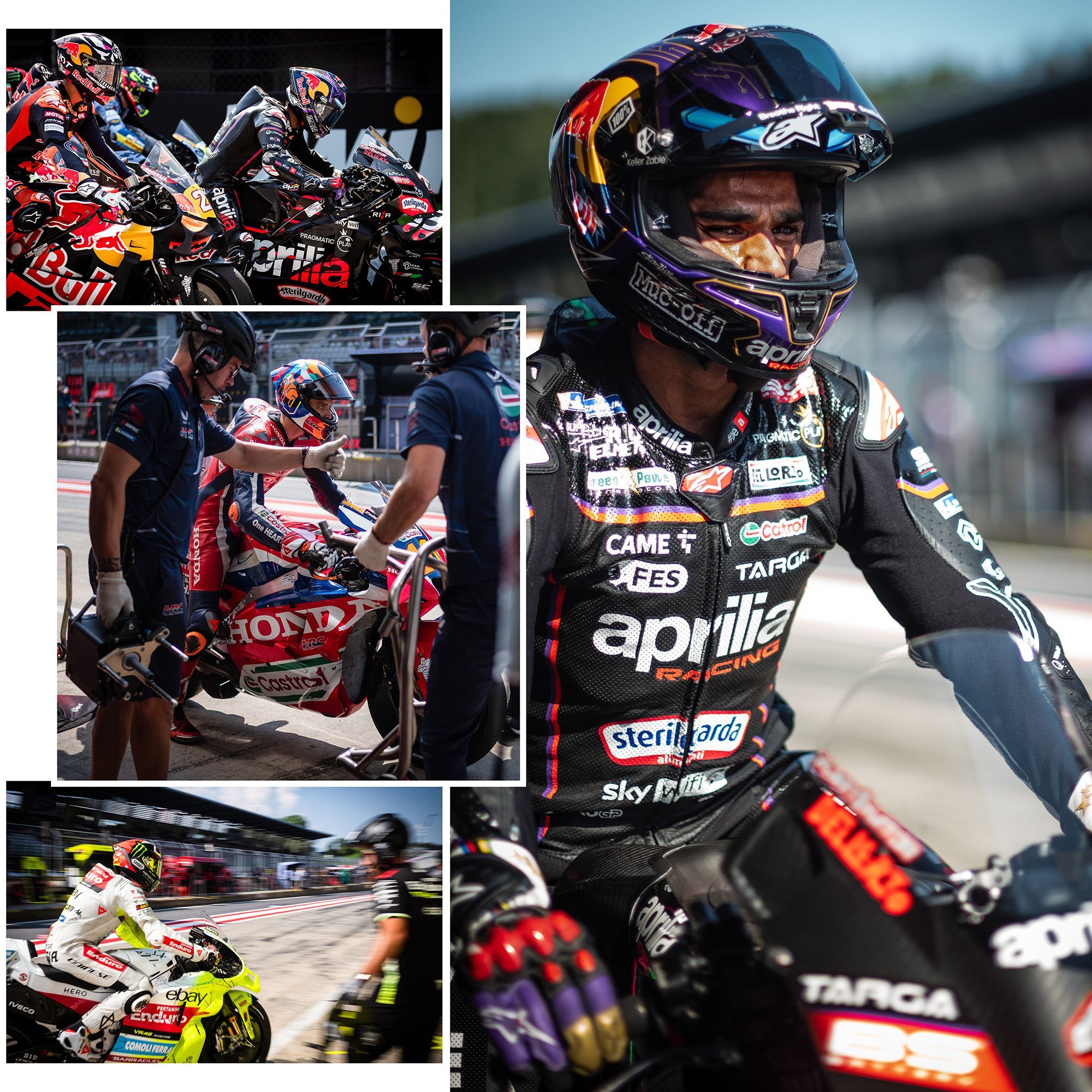 Piloto preparándose para salir a pista en MotoGP.