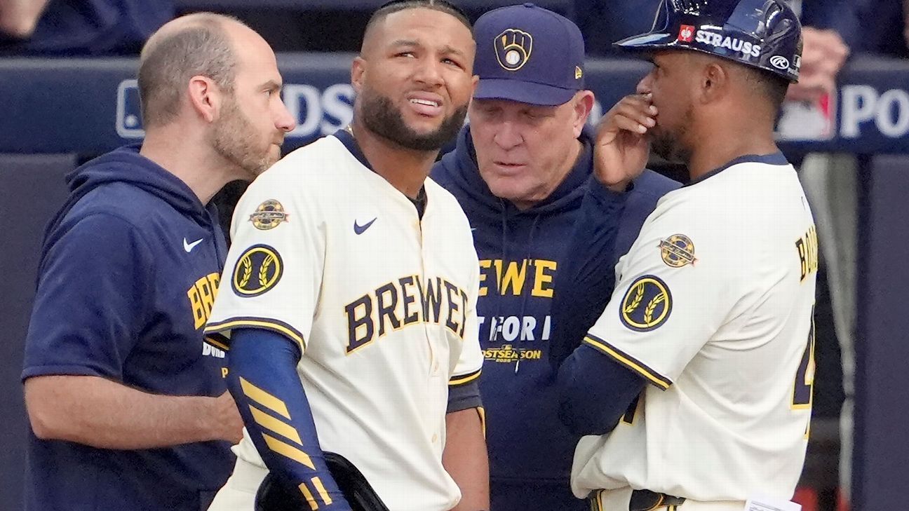 Brewers' Chourio leaves G1 injured after 3 hits
