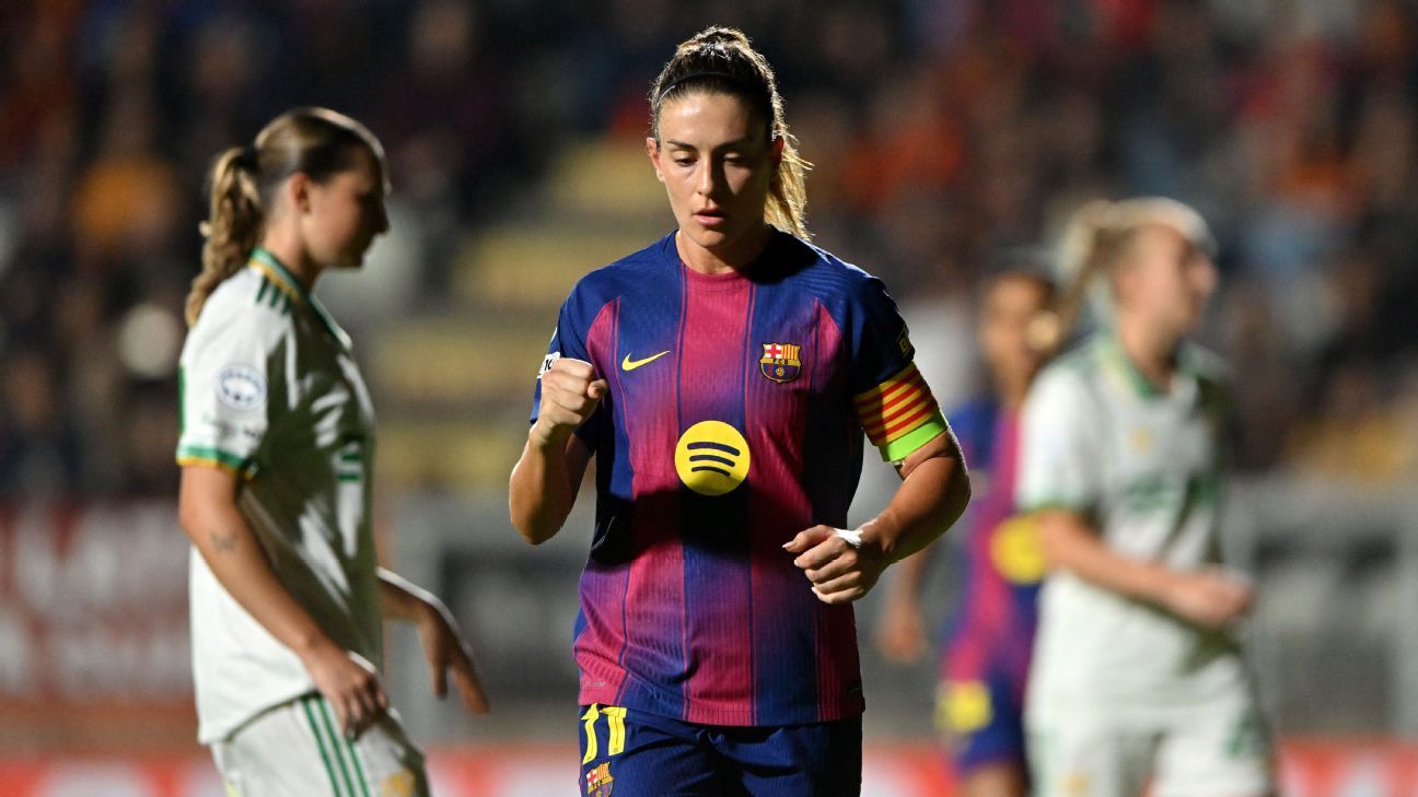 Alexia Putellas erra e acerta pênalti, e Barcelona goleia Roma na Champions League feminina