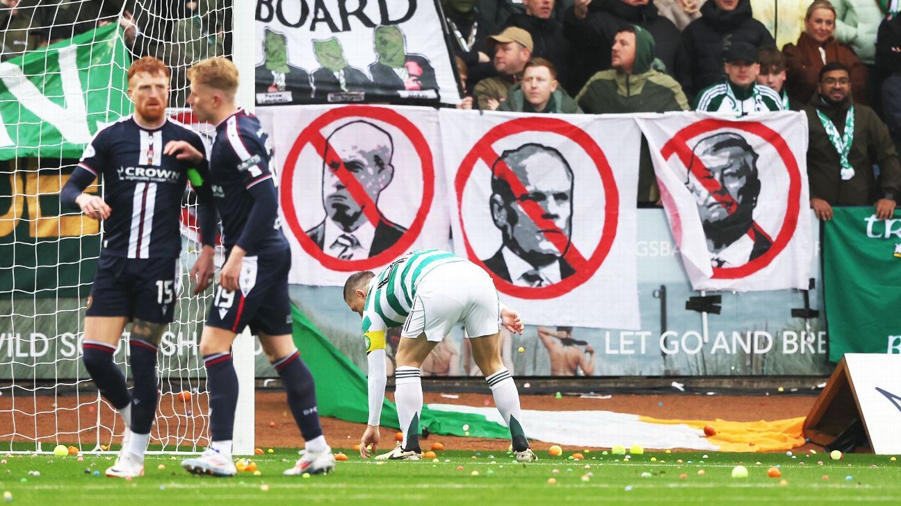 Dundee vs Celtic halted after fans throw balls onto pitch