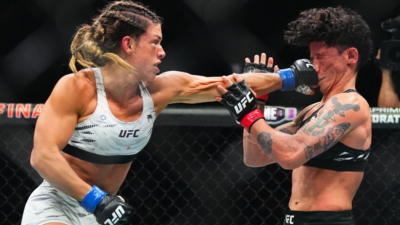 Mackenzie Dern vence Virna Jandiroba em 'guerra' no octógono e conquista mais um cinturão para o Brasil no UFC