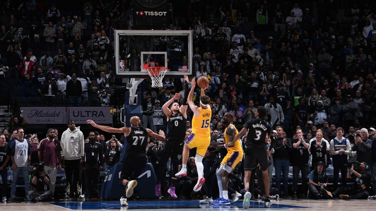 Austin Reaves acerta arremesso heroico no último lance, e Lakers vencem os Timberwolves