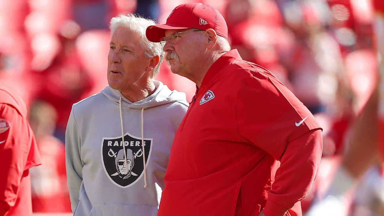 AFC Oeste: Carroll vs. Coaches Estelares, Desafío en NFL 3 Andy Reid, entrenador de los Chiefs, y Pete Carroll.