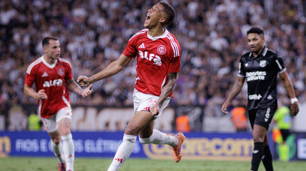 Internacional sofre, mas vence o Ceará e respira para se livrar do rebaixamento no Brasileirão