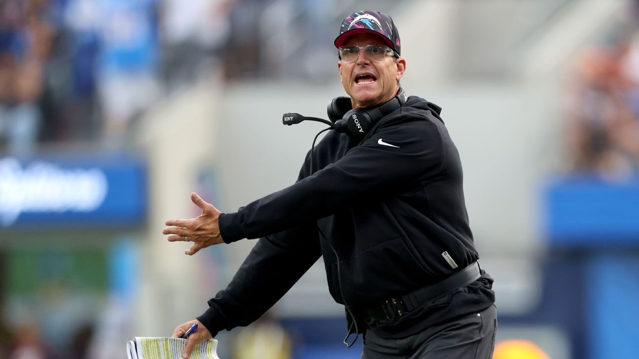 Chargers' Harbaugh laments momentum-swinging call, says loss '100% on me'