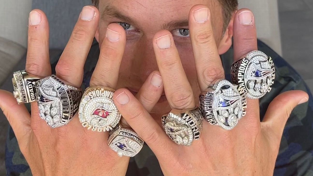 Tom Brady takes to social media to again show off all his Super Bowl rings.