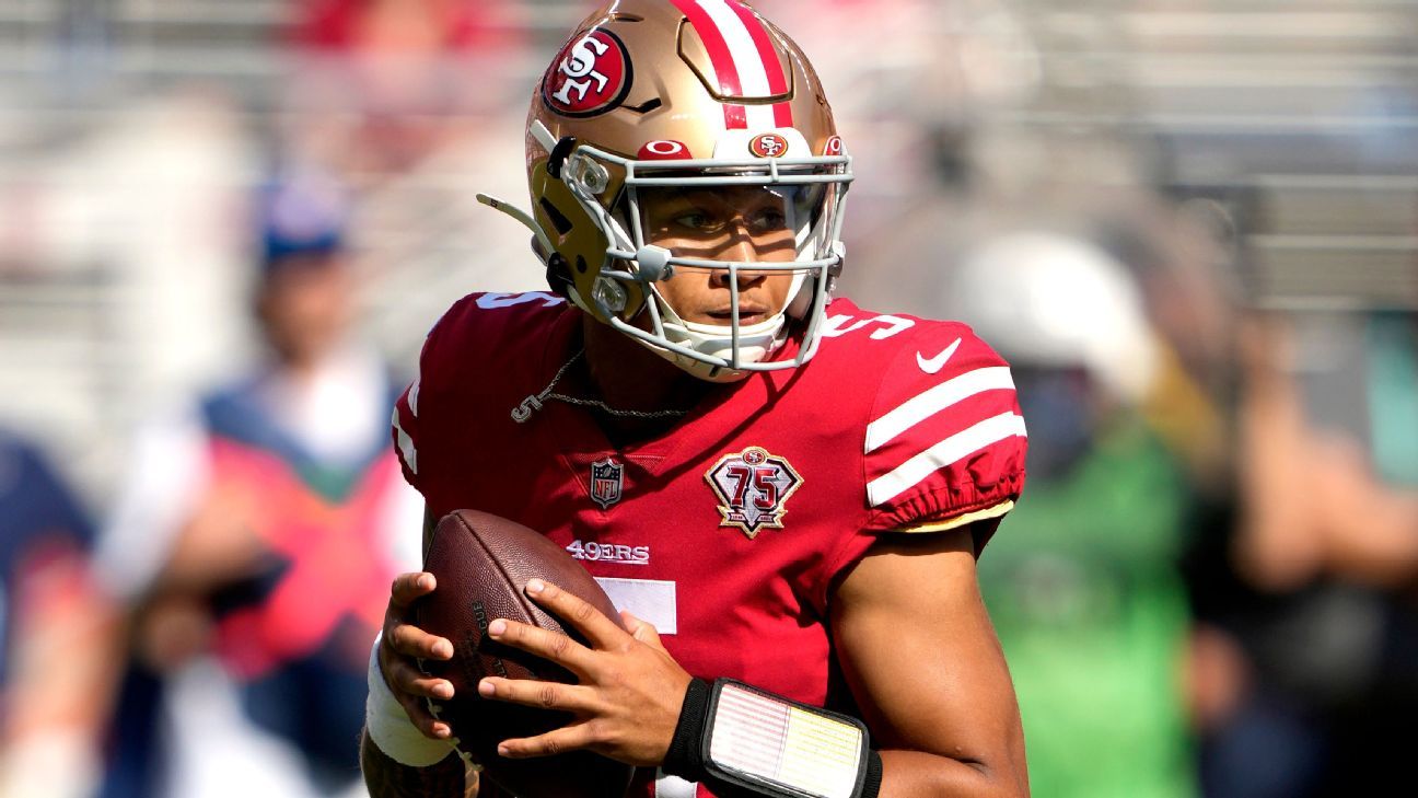 San Francisco 49ers rookie QB Trey Lance replaces Jimmy Garoppolo, who’s set to have MRI on calf