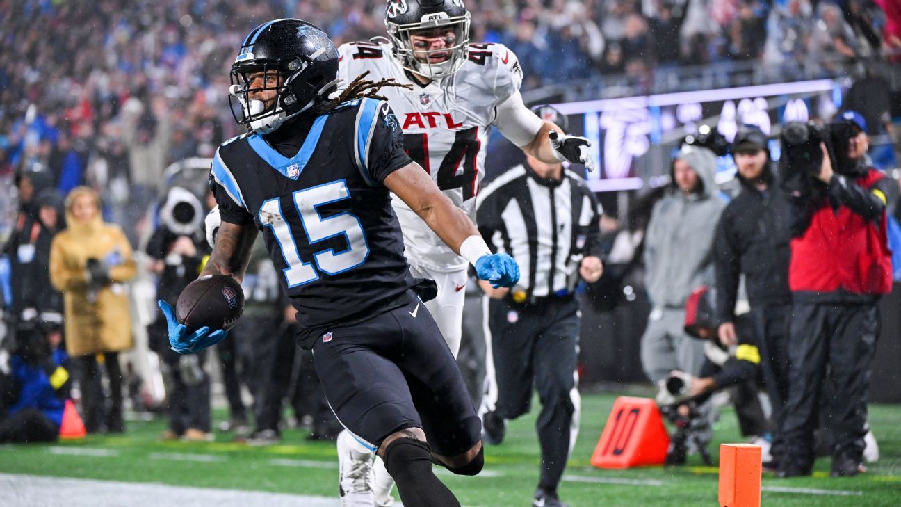 Shenault scores 41-yard TD for Panthers on wet night against Falcons
